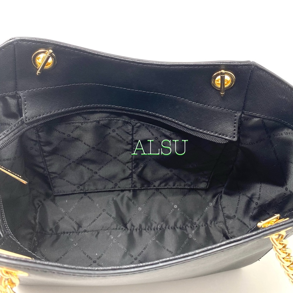 Michael Kors Large Chain Shoulder Tote Black Le - Picture 12 of 13